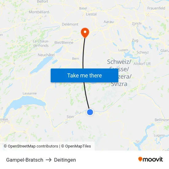 Gampel-Bratsch to Deitingen map