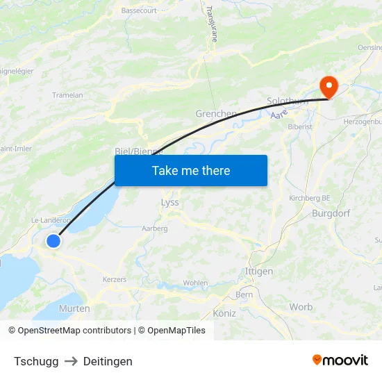 Tschugg to Deitingen map