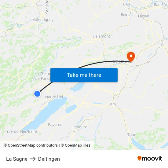 La Sagne to Deitingen map