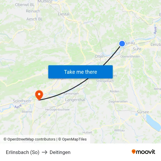 Erlinsbach (So) to Deitingen map