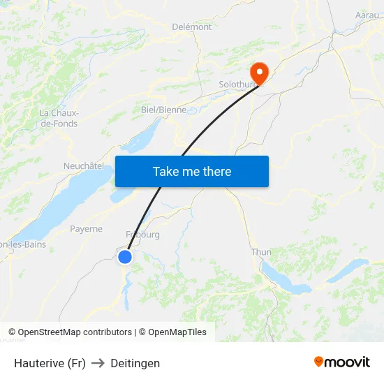 Hauterive (Fr) to Deitingen map