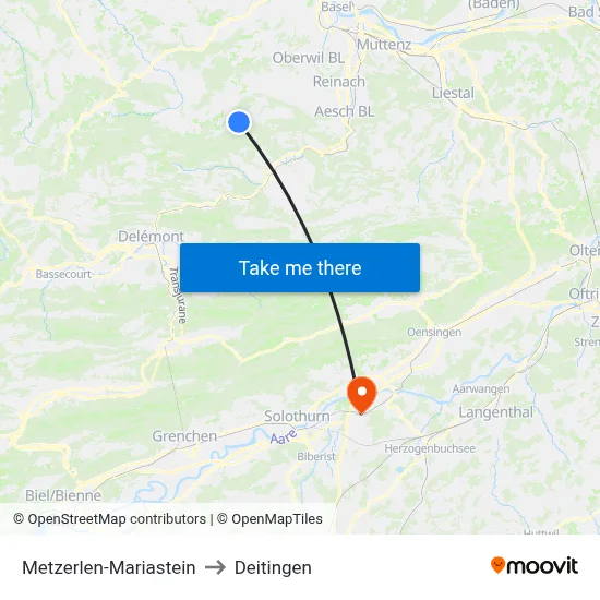 Metzerlen-Mariastein to Deitingen map