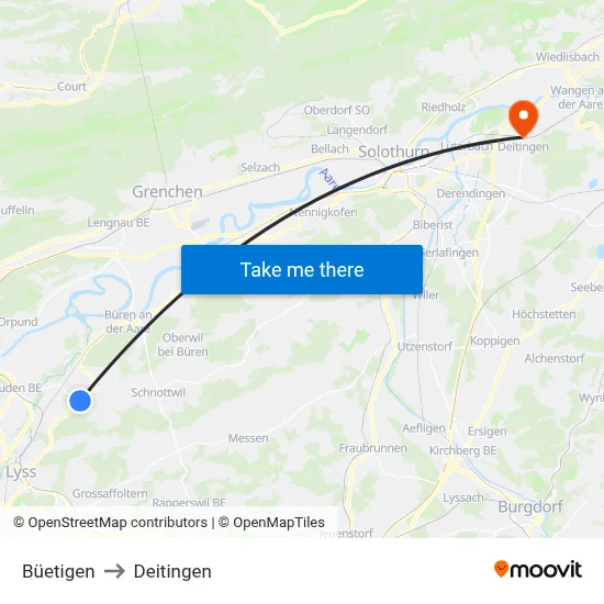 Büetigen to Deitingen map