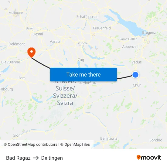 Bad Ragaz to Deitingen map