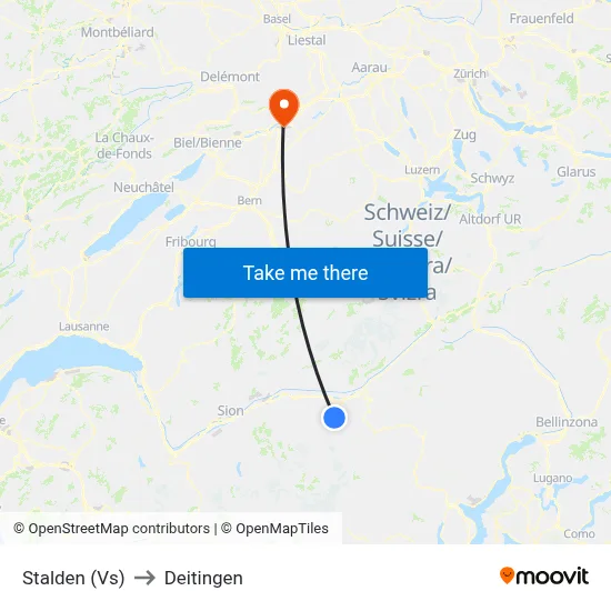 Stalden (Vs) to Deitingen map