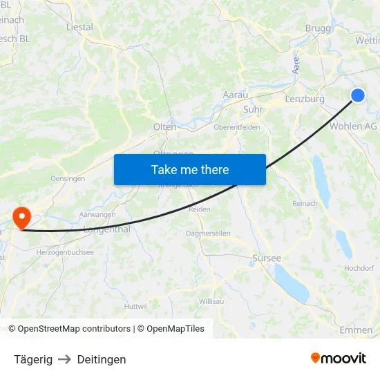 Tägerig to Deitingen map