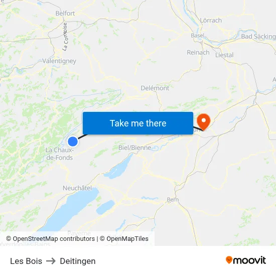 Les Bois to Deitingen map