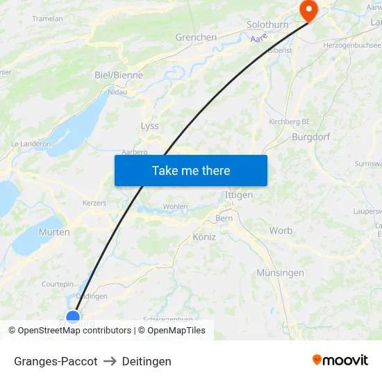 Granges-Paccot to Deitingen map