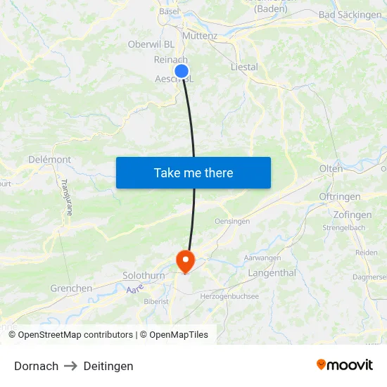 Dornach to Deitingen map