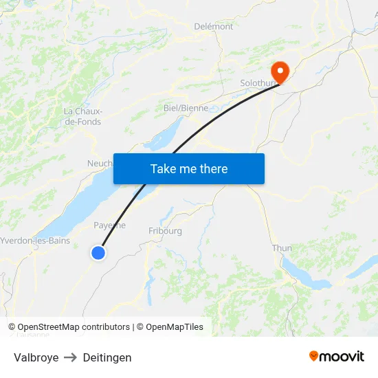 Valbroye to Deitingen map