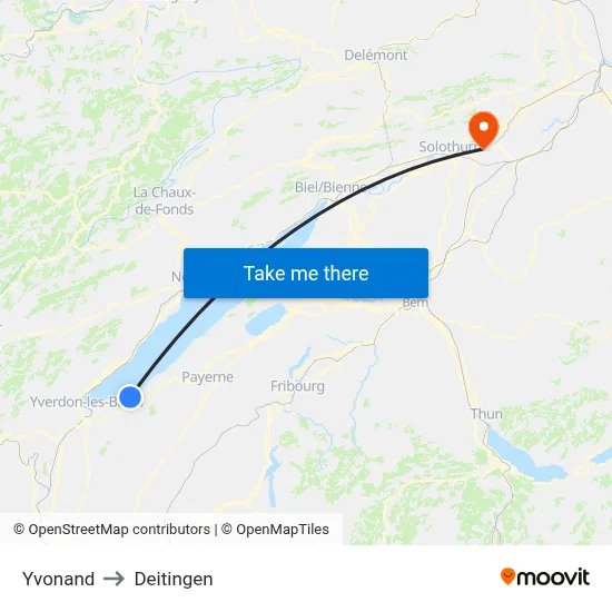 Yvonand to Deitingen map
