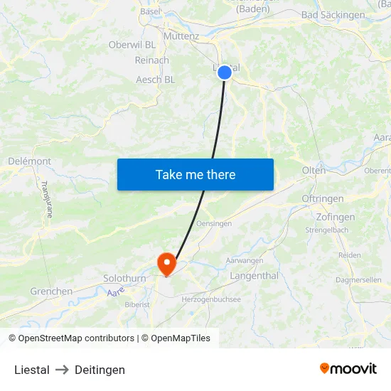 Liestal to Deitingen map