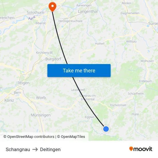 Schangnau to Deitingen map
