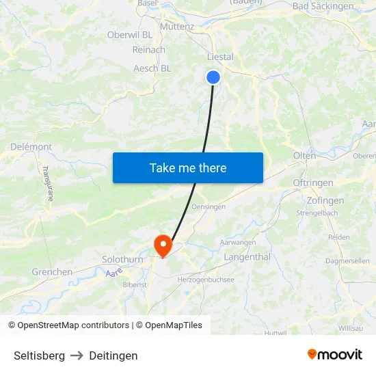 Seltisberg to Deitingen map