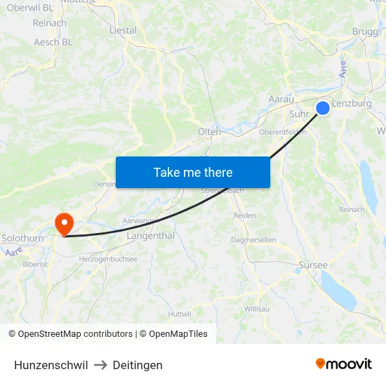 Hunzenschwil to Deitingen map