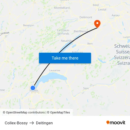 Collex-Bossy to Deitingen map