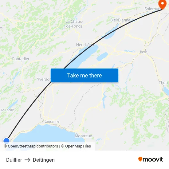 Duillier to Deitingen map