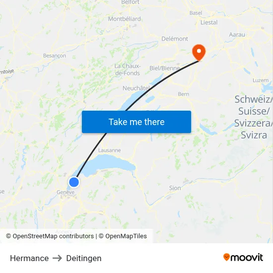 Hermance to Deitingen map