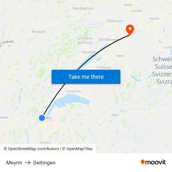 Meyrin to Deitingen map