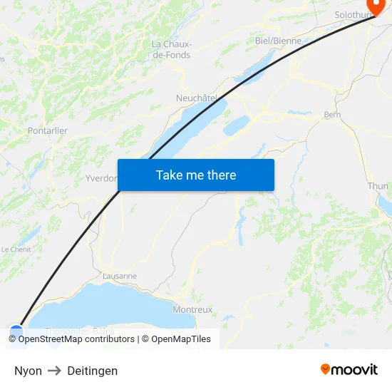 Nyon to Deitingen map