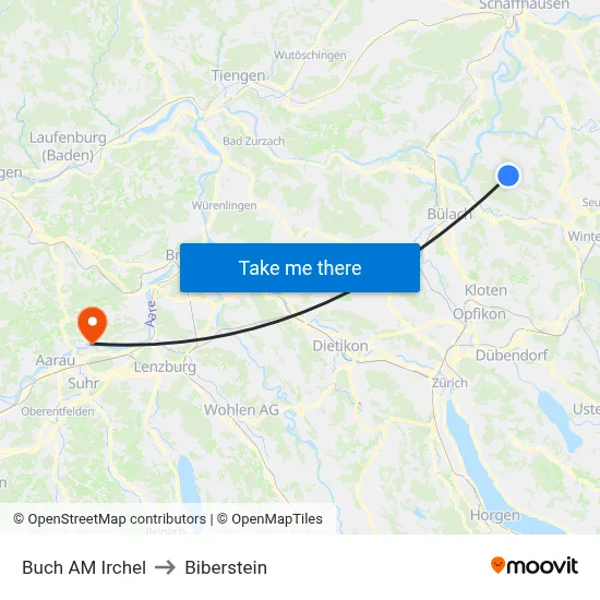 Buch AM Irchel to Biberstein map