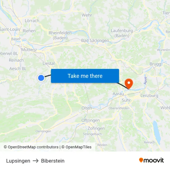 Lupsingen to Biberstein map