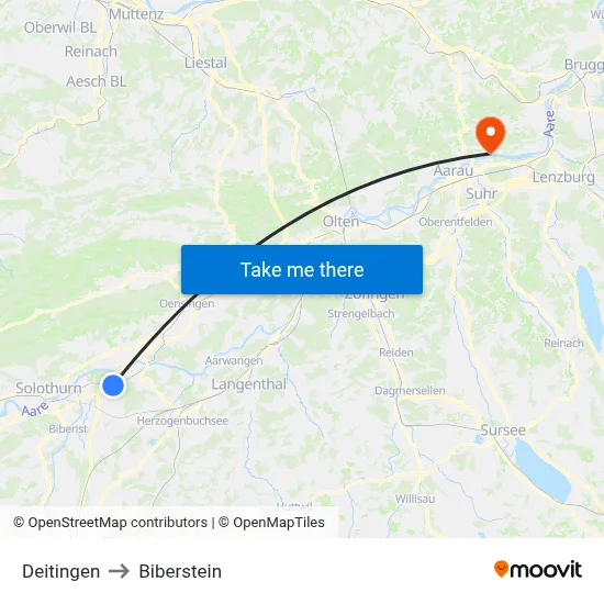 Deitingen to Biberstein map
