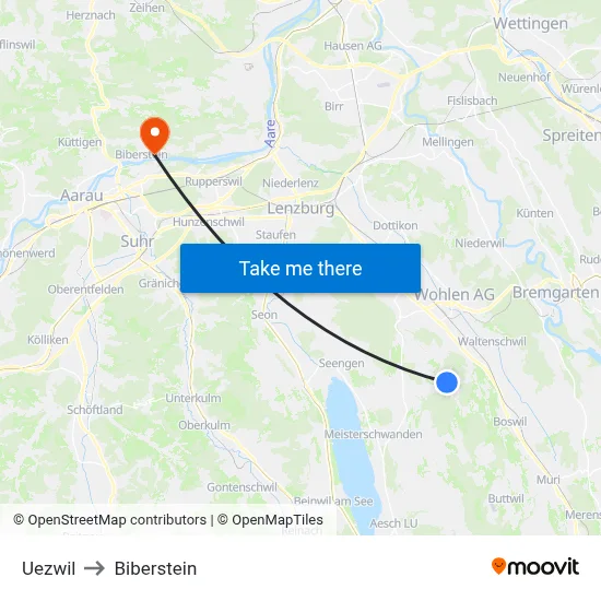 Uezwil to Biberstein map