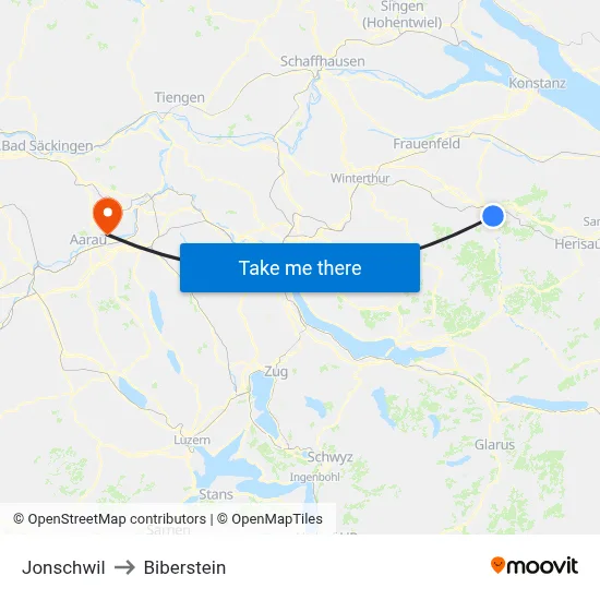 Jonschwil to Biberstein map