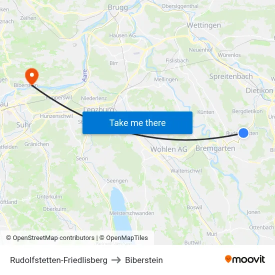 Rudolfstetten-Friedlisberg to Biberstein map
