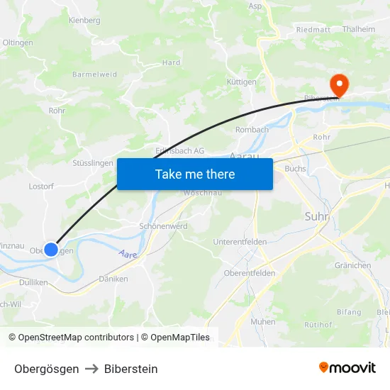 Obergösgen to Biberstein map