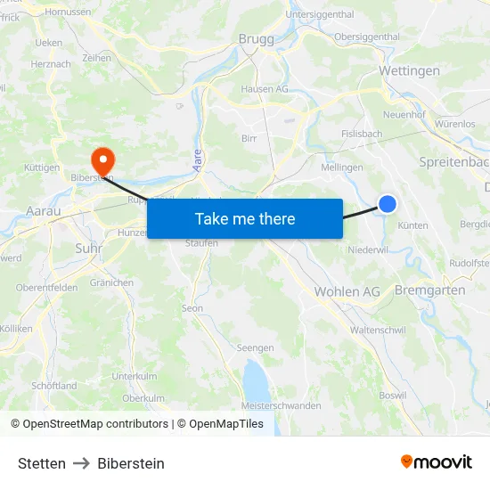 Stetten to Biberstein map
