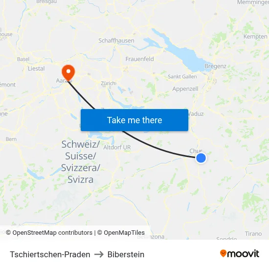 Tschiertschen-Praden to Biberstein map