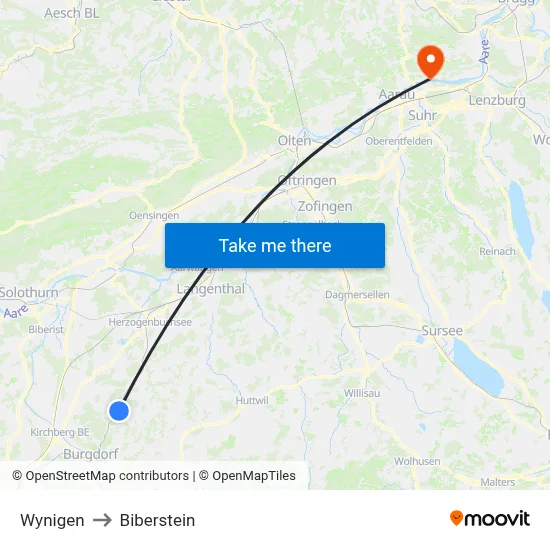Wynigen to Biberstein map