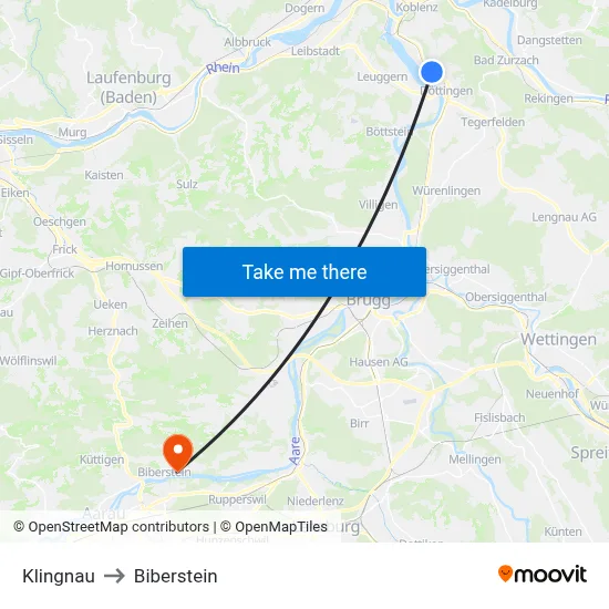 Klingnau to Biberstein map