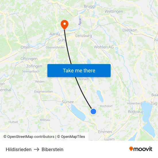 Hildisrieden to Biberstein map