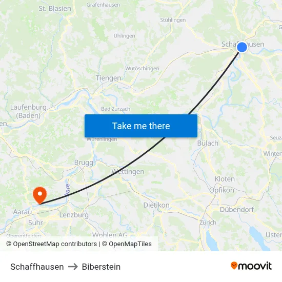 Schaffhausen to Biberstein map