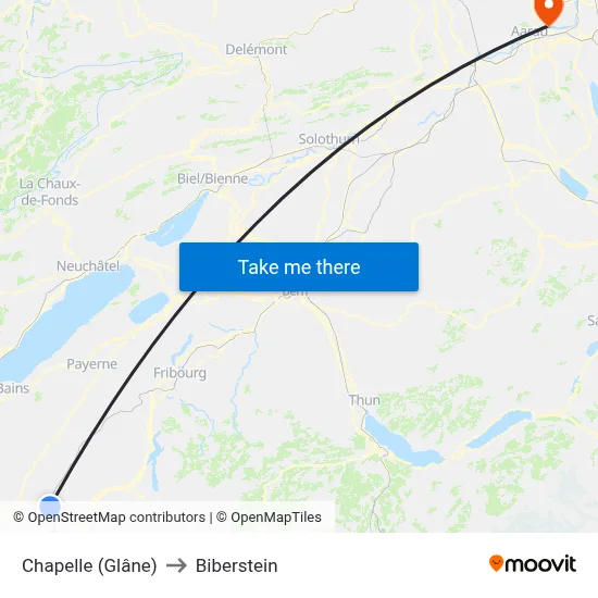 Chapelle (Glâne) to Biberstein map