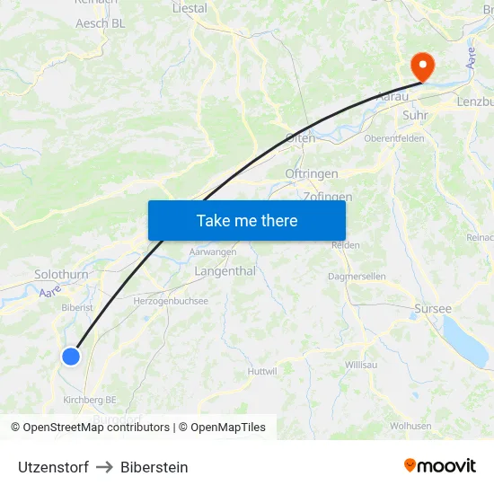 Utzenstorf to Biberstein map