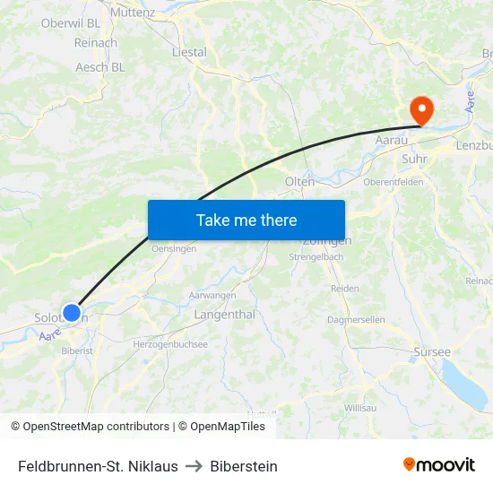 Feldbrunnen-St. Niklaus to Biberstein map