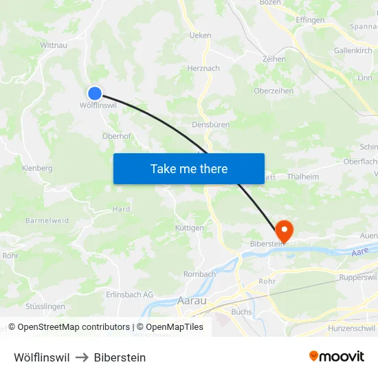Wölflinswil to Biberstein map
