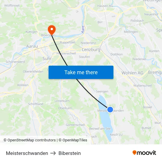 Meisterschwanden to Biberstein map