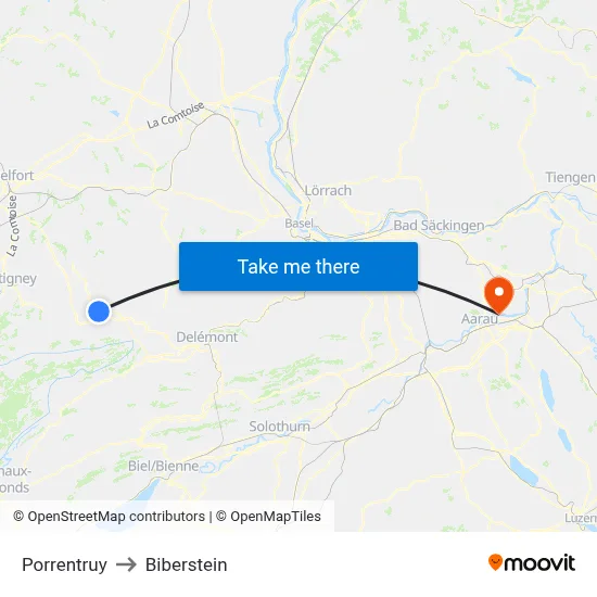 Porrentruy to Biberstein map