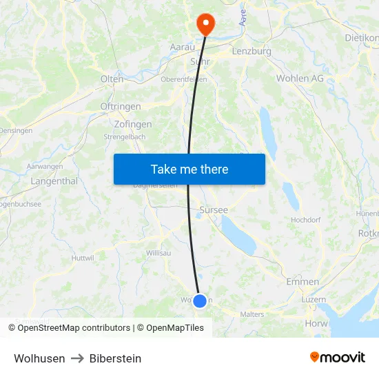 Wolhusen to Biberstein map