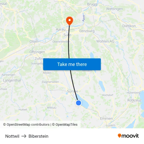 Nottwil to Biberstein map
