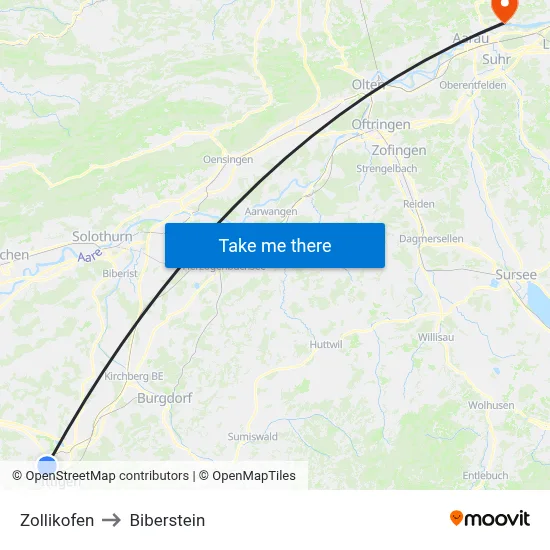 Zollikofen to Biberstein map