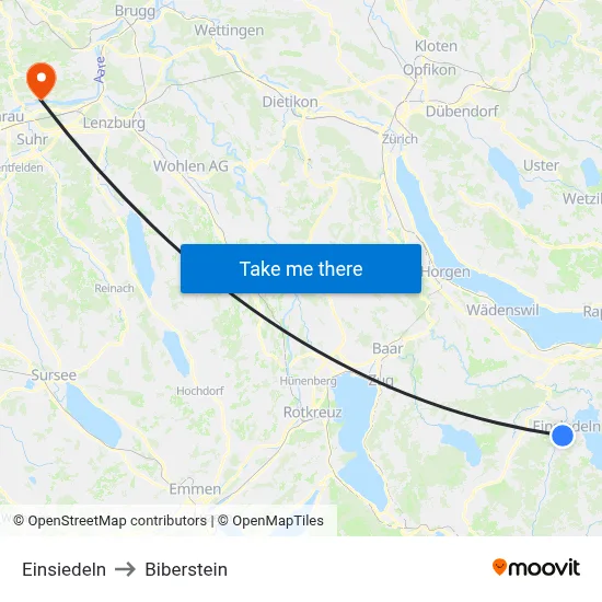Einsiedeln to Biberstein map
