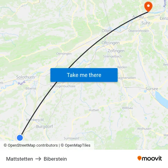 Mattstetten to Biberstein map