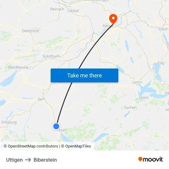 Uttigen to Biberstein map