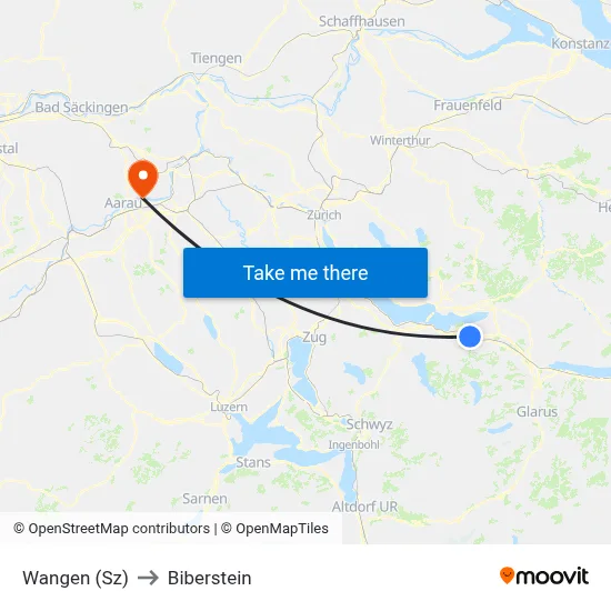 Wangen (Sz) to Biberstein map